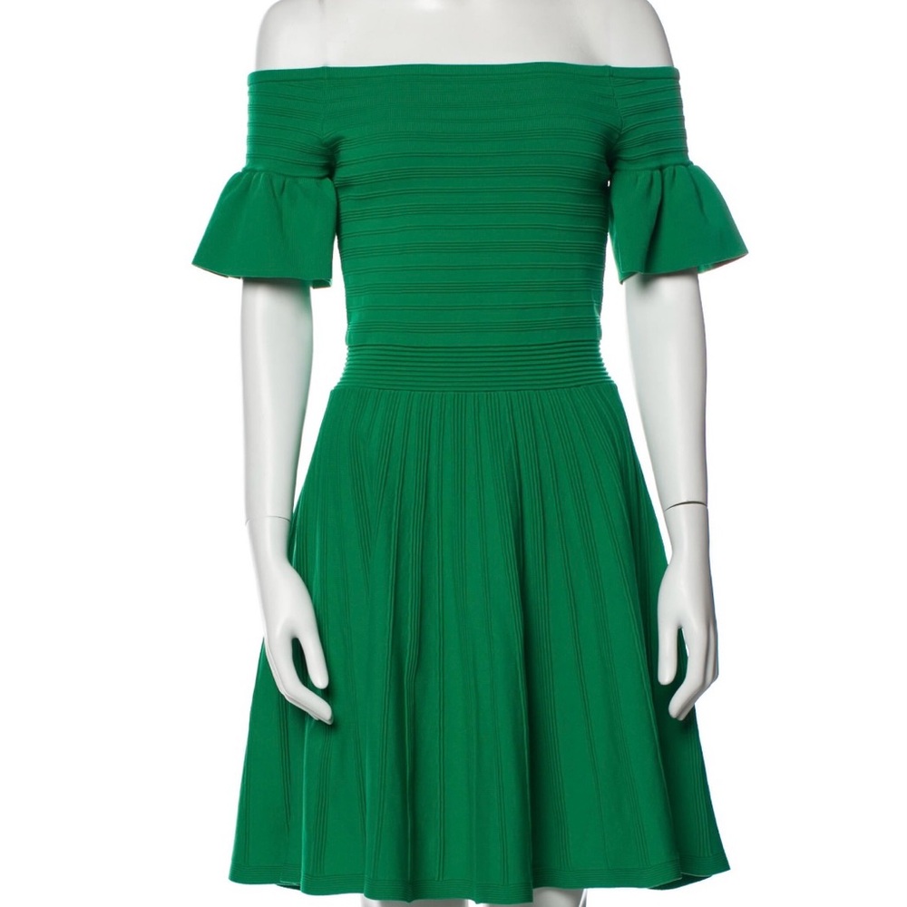 New Ted BAKER BARDOT DRESS,GREEN, SIZE:2,FRILL KNITTED SKATER,HOLIDAY DRESS